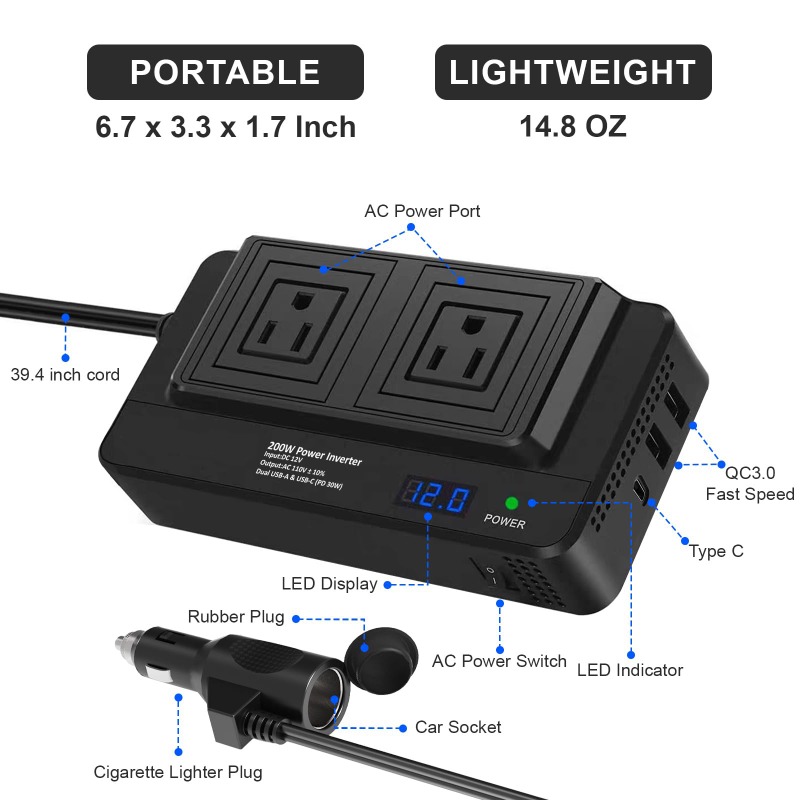 200W Car Inverter Car Socket A - Outdoor Power Adapter Usb C 评论和价格