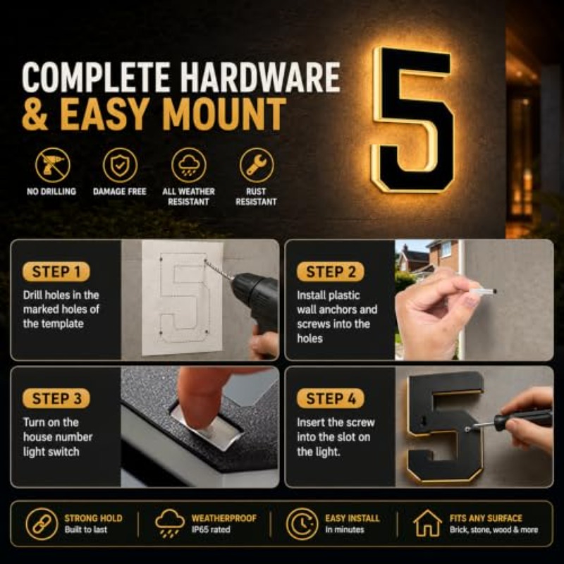 Solar Powered LED House Number - Outdoor Power House 评论和价格